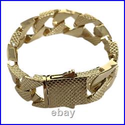 Luxury 18K Gold GF 22mm Lizard Patterned Chaps Snake Cuban Curb Bracelet