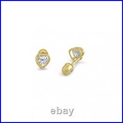 Luxury Chic 14 Karat Yellow Gold Heart Bezel Clear CZ Screw Back Stud Earrings