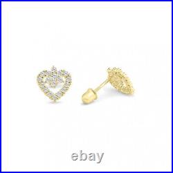 Luxury Chic 14 Karat Yellow Gold Heart Flower In The Middle CZ Stud Earrings