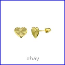 Luxury Chic Classic 14 Karat Yellow Gold Diamond Cut Heart Stud Earrings