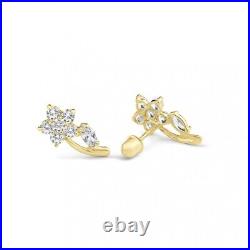 Luxury Chic Stylish 14 Karat Yellow Gold Flower Leaf Clear CZ Stud Earrings