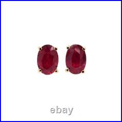 Madagascar Ruby 3.98 Carat Stud Earring In 14k Yellow Gold, Women Gift (43391)
