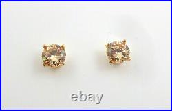 Natural Zircon Champagne Color Yellow Gold Plated Silver Studs Earrings J058