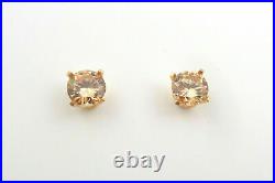 Natural Zircon Champagne Color Yellow Gold Plated Silver Studs Earrings J058