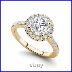 Pave Halo 0.95 Carat VS2/D Round Cut Diamond Engagement Ring Yellow Gold Treated