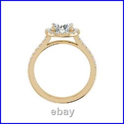 Pave Halo 0.95 Carat VS2/D Round Cut Diamond Engagement Ring Yellow Gold Treated