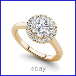 Pave Halo 1.05 Carat SI1/D Round Cut Diamond Engagement Ring Yellow Gold Treated