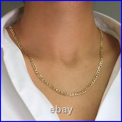 Real 14K Yellow Gold 2mm- 8mm Italian Figaro Link Chain Pendant Necklace 16-30