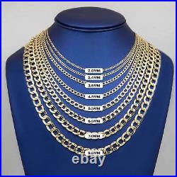 Shiny Miami Curb Link Chain Necklace Real 14K Yellow Gold All Sizes