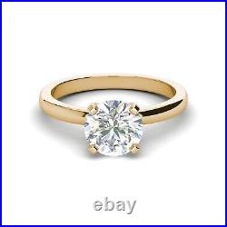 Solitaire 0.75 Carat VS2/F Round Cut Diamond Engagement Ring Yellow Gold Treated