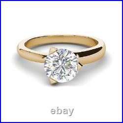 Solitaire 0.75 Carat VS2/H Round Cut Diamond Engagement Ring Yellow Gold Treated