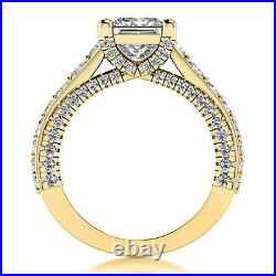 Solitaire Pave 2.50 Carat Princess Diamond H/VS2 Engagement Ring 14K Yellow Gold