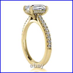 Solitaire Pave 3.10 Carat VVS2 Emerald Cut Diamond Engagement Ring Yellow Gold