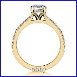 Solitaire Pave 3.10 Carat VVS2 Emerald Cut Diamond Engagement Ring Yellow Gold