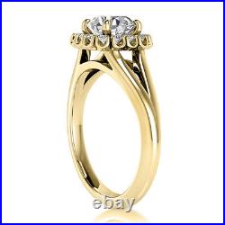 Split Shank 1.50 Carat VS2/D Round Diamond Engagement Ring Yellow Gold Treated