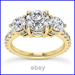 Three Stone 2.30 Carat VS2/G Round Diamond Engagement Ring Yellow Gold Treated