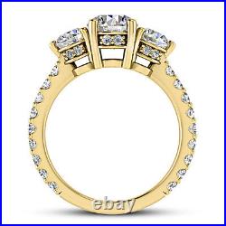 Three Stone 2.50 Carat VS2/D Round Diamond Engagement Ring Yellow Gold Treated