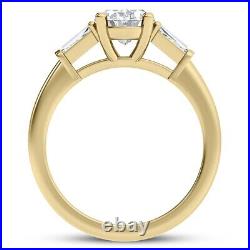 Three Stone Baguette 3.55 Carat Oval Cut Diamond Engagement Ring 14k Yellow Gold