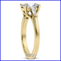 Three Stone Baguette 3.55 Carat Oval Cut Diamond Engagement Ring 14k Yellow Gold