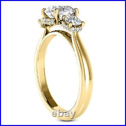 Three Stone Halo 1.46 Carat SI1/F Round Diamond Ring Yellow Gold Treated