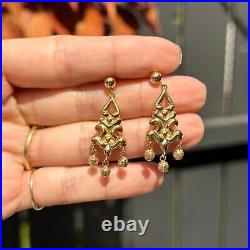 Vintage 14KT Yellow Gold Electroform Ball Chandelier Post Dangle Earrings