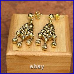Vintage 14KT Yellow Gold Electroform Ball Chandelier Post Dangle Earrings
