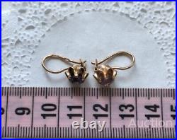 Vintage Earrings Gold 583 14K Alexandrite Jewelry Women TULIPS USSR Rare Old 20c